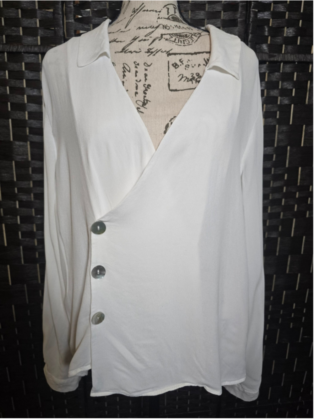 Yargici Off White Fluid Wrap Asymmetric Button Detail Blouse Shirt European XL